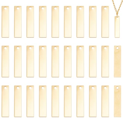 UNICRAFTALE 30Pcs Stainless Steel Rectangle Stamping Blank Tag Pendants One Side Polishing Blank Charm Engraved Pendant For Name Valentine's Day Charms Dog Tag Necklace Bracelet Jewellery