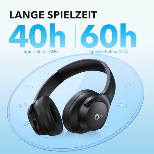 soundcore by Anker Q20i kabelloser Bluetooth Over-Ear-Kopfhörer mit Hybrid Active Noise Cancelling, 40h Spielzeit im ANC-Modus, Hi-Res Audio, tiefer Bass, Personalisierung per App(Schwarz) – Bild 6