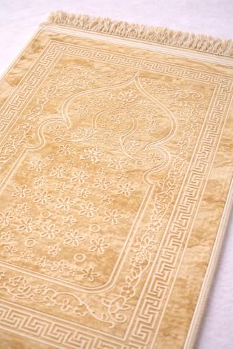Image of Janamaz Prayer Mat Turkey Soft Velvet Namaz Mat Islamic Prayer Rug for Salah 70x110 CM Printed White4