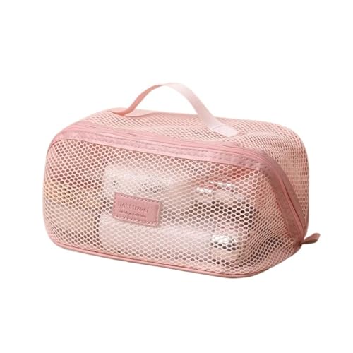 Sac de rangement articles de toilette rose en maille de grande capacité pour la salle de bain