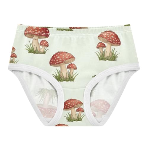 Red Mushrooms Beige Girls Underwear, Toddler Panties, Cotton Underwear Girls, 2–8 Years