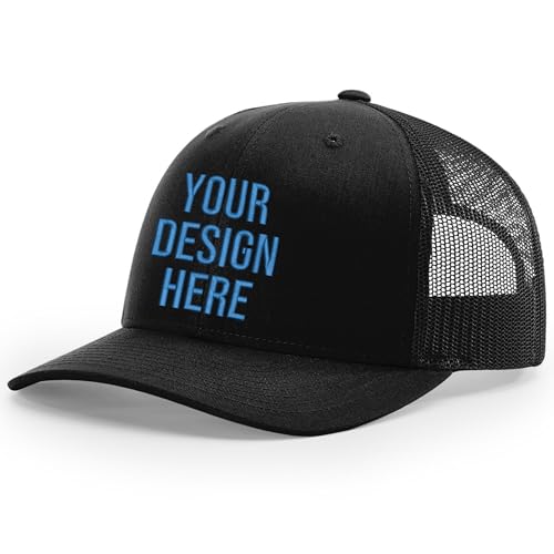Custom Trucker Caps for Men & Women, Customize Your Own Cap, Text & Logo, Adjustable Cap Black