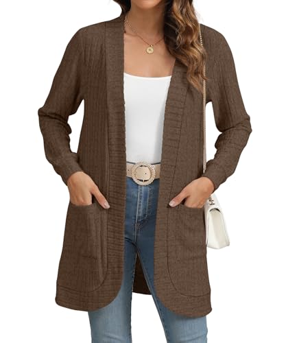 Image of YSYOKOW Cardigan Sweaters for Women Long Sleeve Open Front with Pockets | Long Cardigans for Women Lightweight Soft Casual Dressy Loose Fit Cardigan Sweater with Pockets for Work and Office