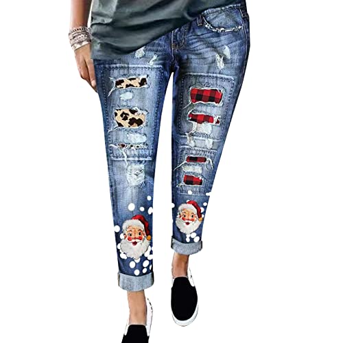 Jean patchwork femme imprimé sapin de Noël le cadeau surprise idéal