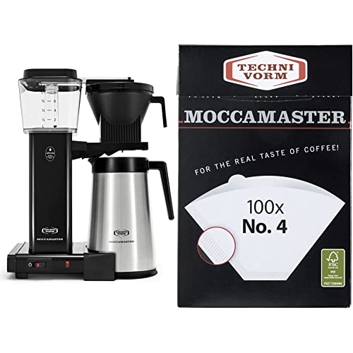 Image of Technivorm Moccamaster 79314 KBGT thermal Carafe 10-Cup Coffee Maker 40 Ounce, Black 1.25l & #4 White Paper Filters, 100-count per box