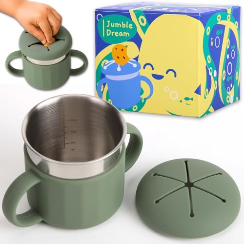 Jumble Dream Stainless Steel Baby Snack Cup for Toddlers Kids – Spill-Proof Silicone Snack...