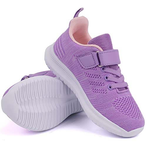 Toandon Little Kids Girls Sneakers Shoes Breathable Lightweight Athletic Sport Tennis Running Walking Fashion Knit Straps Non Slip Hook And Loop Closure Sneakers Purple Size 1 #TOP2