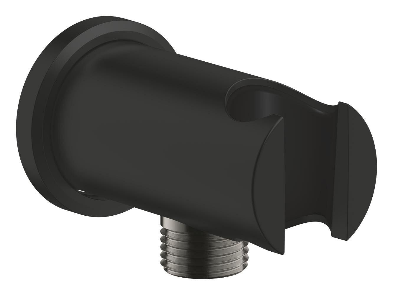 Codo de salida GROHE Rainshower con soporte mural, florón redondo de Ø 48 mm, rosca de 1/2", cuerpo metálico, válvula antirretorno, acabado Matt Black, 266582430.