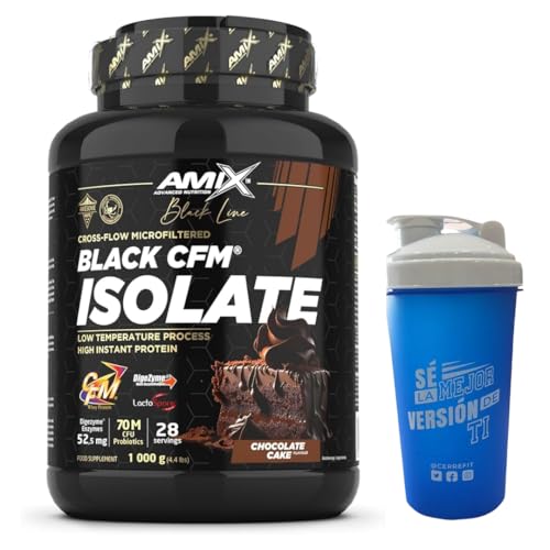 Proteína Black CFM Isolate - Ayuda a Mantener la Masa Muscular - Con Enzimas Digestivas - Fácil Digestión - Rápida Absorción - Proteína en Polvo con Mezclador (1 Kg, Tarta de Chocolate)