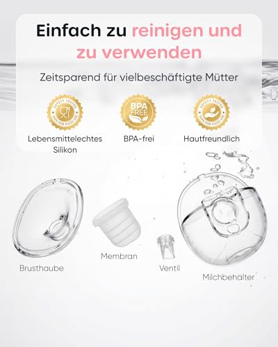 Nuliie Milchpumpe Elektrisch tragbare S32, Elektrische milchpumpe freihändig 4 Modi 9 Stufen mit 13/15/17/19/21/24 mm komfortabler Flansch, Privat, mit Ersatzzubehör im Lieferumfange (2 Packs, Weiß) 3