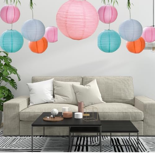 Image of WP WANNA PARTY Baby Hot Pink Paper Lanterns, Hanging Lanterns for Summer Barbecue Birthdays Holidays Picnic Party Supplies