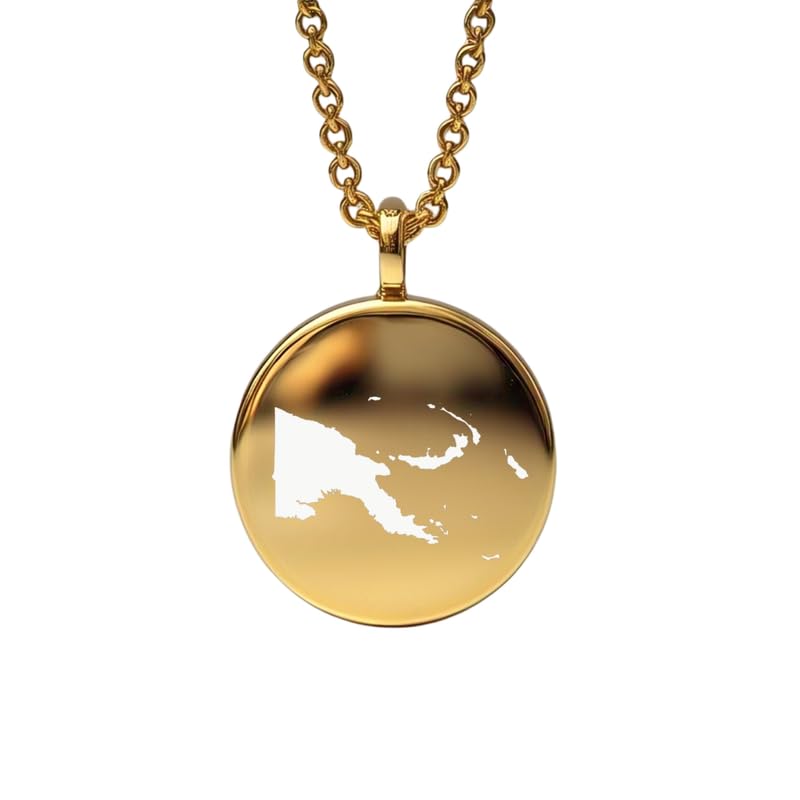 Pendentif carte de Papouasie-Nouvelle-Guinée en argent sterling plaqué or 14 carats, forme ronde de 24 mm et épaisseur de 1,5 mm, breloque Terre, bijou de voyage délicat | Aventure | LKB_MAP_533