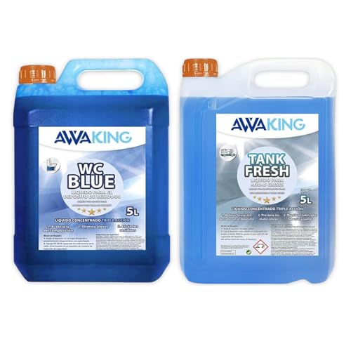 Liquido WC Quimico WC Blue 5L + Tank Fresh 5L,Aditivo para Aguas Negras y Aguas Grises, Caravanas,Depósito Residuos Autocaravanas,Sanitary Fluid,Concentrado,Líquido Potty,WC Quimico Autocaravanas