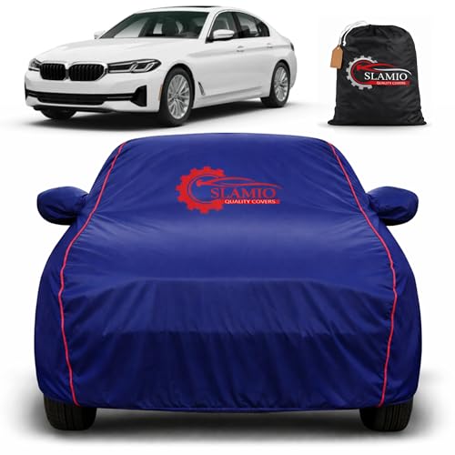 Image of Premium 100% Waterproof Car Cover for BMW 5 Series | All-Weather, UV & Dust Protection | Heavy-Duty 3-Layer Fabric | Custom Fit with Mirror & Antenna Pockets | Navy Blue