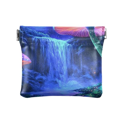 Light Mushrooms - Carteras pequeñas negras de cuero, monedero pequeño para mujer, Champiñones claros negros, 4.33x3.74In, Champiñones claros negros