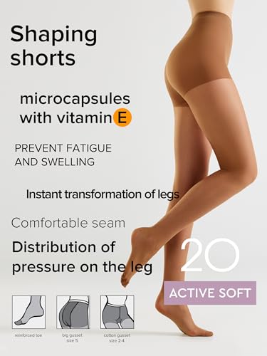 Image of Conte Sheer Full Support Control Top Pantyhose Tights with Vitamin E for Sensitive Skin Active Soft 20 Den