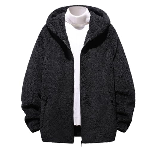 Man Fleece Lined Wool Jackets Hoods Outfit for Man Long Sleeve Warm Fuzzy Hooded Plain Winter Fall Coat 2025