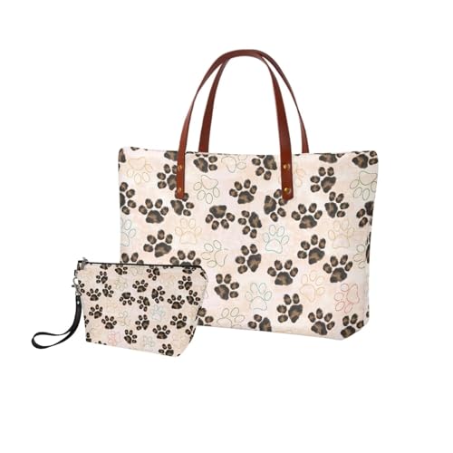 Image of 2PCS Tote Bag for Women Top Handle Purse with Wallet, Hobo Bag Tote Shoulder Bag with PU Cosmetic Bag