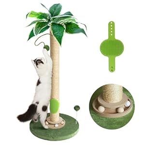 Cat Scratching Post 35” Cat Scratcher Tall Scratching Posts for Indoor Cats with Cat Toy and Interactive Ball Self Groomer for Kittens Adults Cats