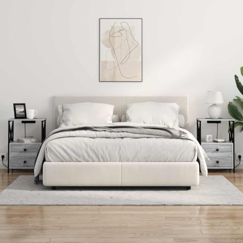 Table de chevet connectée pour éliminer les câbles, meuble de rangement gris sonoma compact - 5