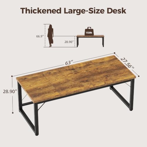 Image of Mericonia 63x28 Inch Computer Desk, 1 inch Thick Large Office Table, Brown