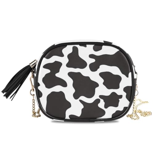Image of ALAZA Women's Black White Cow Print Pattern PU Leather Crossbody Bag Shoulder Purse with Tassel