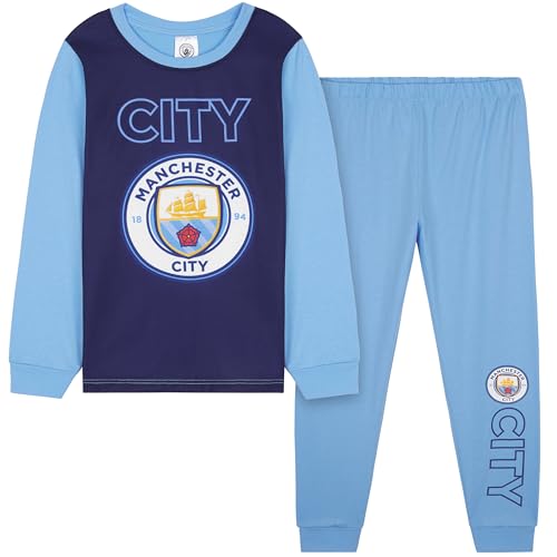 Get Trend Manchester City Pijama Futbol Niño Adolescente, Conjunto Pijama Invierno 2 Piezas con Camiseta Manga Larga y Pantalón, Regalos Niños (11-12 Años, Azul Manchester City)