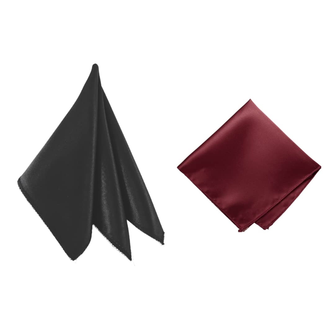 young arrow Satin Pocket Square for Men, Wedding Handkerchief for Suits, Blazers & Tuxedo, Men's Pocket Square Combo (Pack of 2) (Black & Maroon)-picture-21