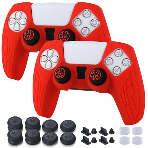 YoRHa 2 fundas protectoras para mando de PS5 (rojo) y 8 agarres para el pulgar, 8 enchufes, 4 protectores analógicos