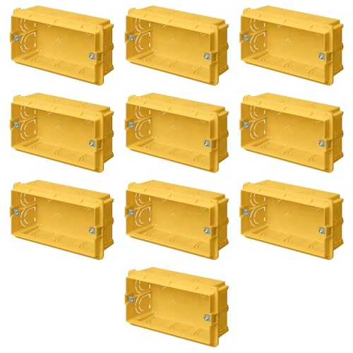 10 Scatole 504 da incasso a parete, 4 moduli/posti, per muratura, 118x70x48mm, in tecnopolimero ad alta resistenza, cassetta per impianto elettrico, universale per serie civili, giallo