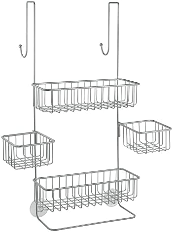 mDesign Over Door Shower Caddy  Essential Shower Accessories  Hanging Shower Basket for Soap, Conditioner, Shampoo, and Much More  Silver