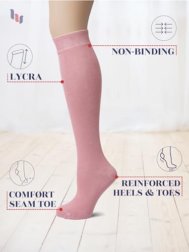 Image of Hugh Ugoli Women's Rayon Derived from Bamboo Knee High Socks Comfort Seam Long Dress Socks, Shoe Size 5-8 /8-11, 4 Pairs