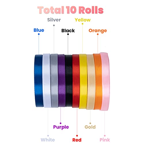 AKHTART Double Faced Satin Ribbon, 10 Rolls/10 Colours, Polyester Ribbon, Fabric Ribbon for Gift Wrapping Crafting, Balloons - Image 3