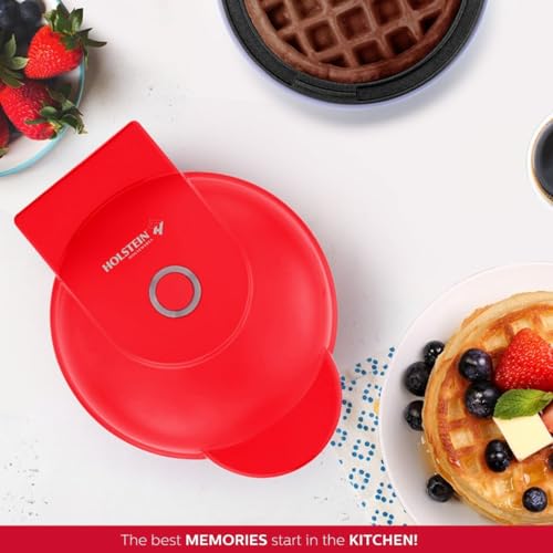 Holstein Housewares Máquina de waffle antiaderente pessoal, vermelho - Waffles de 10 cm em minutos