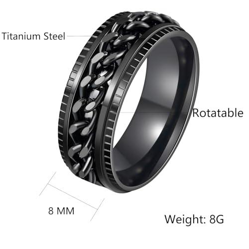 Udolfly Mens Fidget Rings Anxiety Rings for Men Womens Chain Spinner Ring for Adults Titanium Steel Ring Black Black Size 8
