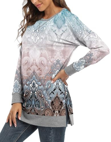 BETTE BOUTIK Women's Drop Long Sleeve Sweatshirts Casual Crewneck Tunic Tops Sweartshirts With Side Slits S-3XL