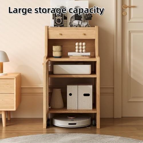 Versatile Brown Night Stand Cabinet for Robot Vacuums, Hidden Storage with Removable Shelf, Ideal Living Room Furniture - Stylish & Functional Home Solution