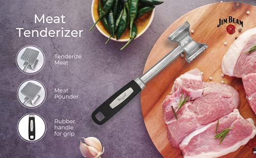 Jim Beam Amaciante de carne de construção resistente de aço inoxidável com alça macia, médio, prata