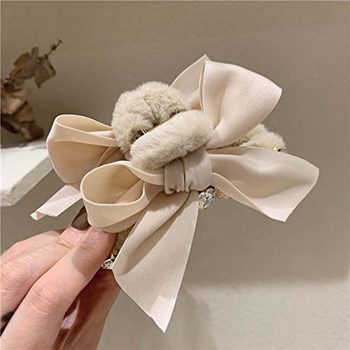 Vintage Geometric Simple Bowknot All-Match Girls Plush Hair Claw Korean Style Hair Clip Female Hair Accessories Acrylic Shark Clip(Beige) #TOP3
