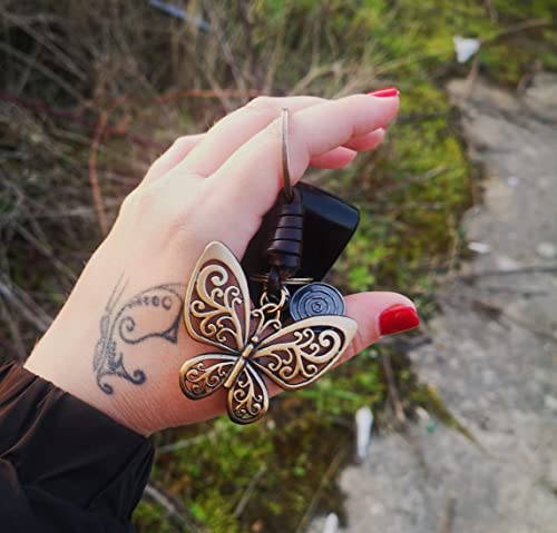 Genuine Vintage Leather Butterfly Keychain