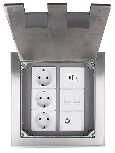 Bodentank Einbausteckdose 6 Fach mit LIVOLO VDE Steckdose Netzwerk Sat AC Dose versenkbar Bodentank HTD-210KP