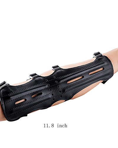 Shooting Archery Arm Guard Leather Three Adjustable Straps Archer Protector Shooter Protection Black 11.8Inch #TOP6