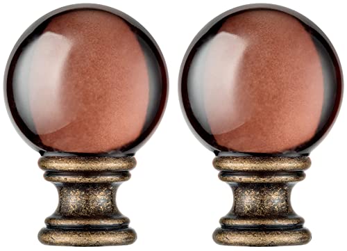 Image of 2 Pack Crystal Lamp Finial Cap with Antique Brass Finish Base, 2 Inches Tall, Ball Shaped Tawny Glass with Screw Knob Base, Decoration Accessories for Table and Floor Lamps Shade Top