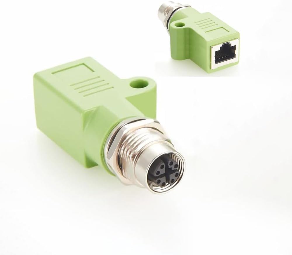 Elecbee M12 to RJ45 Bulkhead Adapter, 8 Pin to RJ45 Ethernet Cable Adapter, Waterproof, Straight, Green