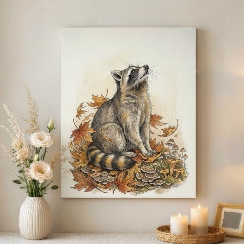 Lienzo de mapache y bosque otoñal de 40x50 cm ideal para regalar