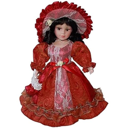 Boneca de porcelana de 30 cm, boneca vitoriana de porcelana, para decoração, presente de aniversário, colecionável pop (vermelho)