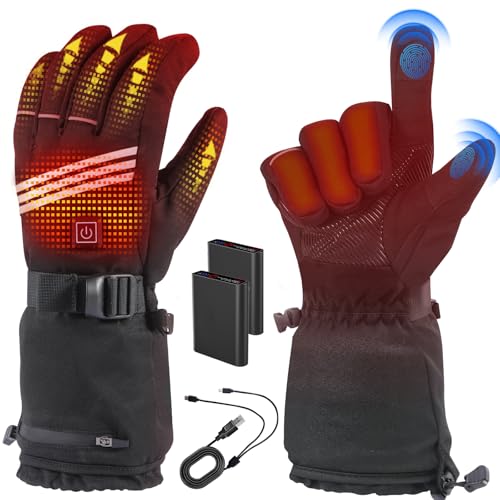 Beheizbare Handschuhe Herren Damen,Beheizte Handschuhe mit 5000mAh*2 7.4V Akku 4 Heizstufen, Wiederaufladbare Winter wasserdichte Handwärmer Handschuh Beheizbar für Wintersport, Skifahren (S)