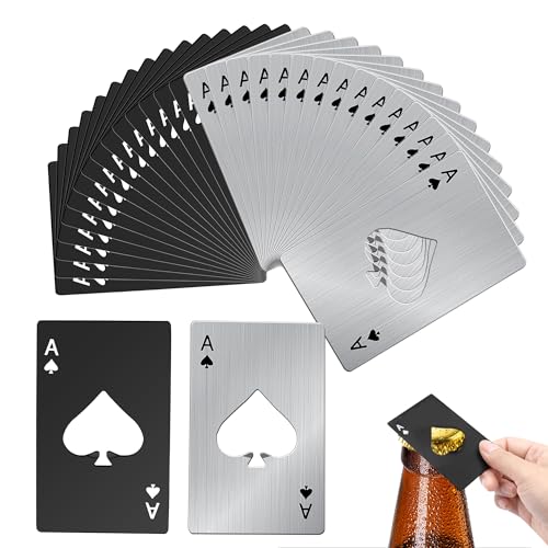 32 Pcs Ace of Spades Poker Bottle Openers,Stainless Steel Poker Card Beer Bottle Cap Openers for Wedding Birthday Party Groomsmen Bridesmaid Gifts, Bulk Casino & Birthday Supplies (Silver & Black)