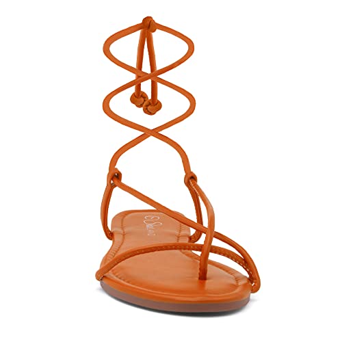 Shoe Land Women’s Flat Sandals – Comfortable Lace-Up Gladiator Sandals with Adjustable Ankle Wrap | Strappy Crisscross Open Toe Tie-Up Shoes for Summer, Beach & Travel, Orange, Size 10.0, SL-Auday by Shoe Land - Used condition - Image 2