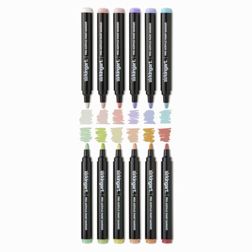 KINGART Pro Acrylic Paint Markers, 2mm Bullet Tip, 12 Pastel Colors, Water-Based Ink, for Glass, Wood, Fabric, Ceramic, Stone, Metal, Paper by KINGART - Image 4